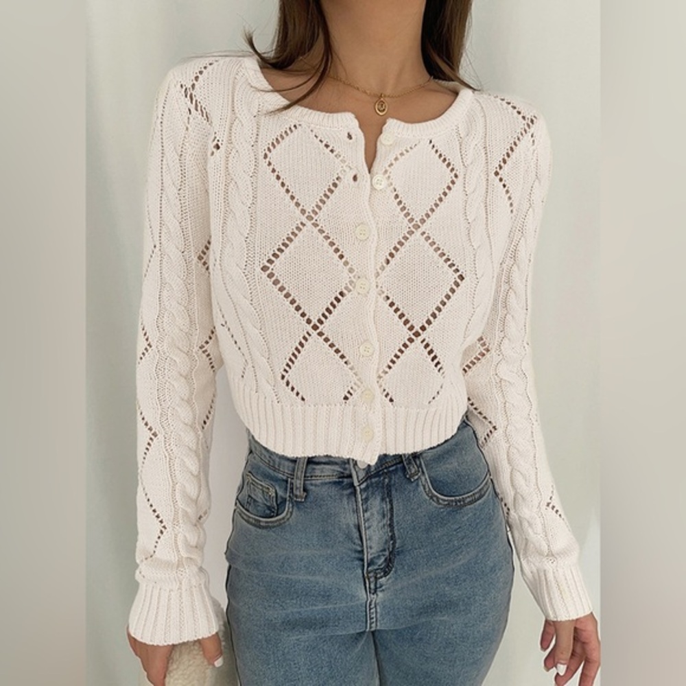 White Knit Cardigan Sweater commense S mc4